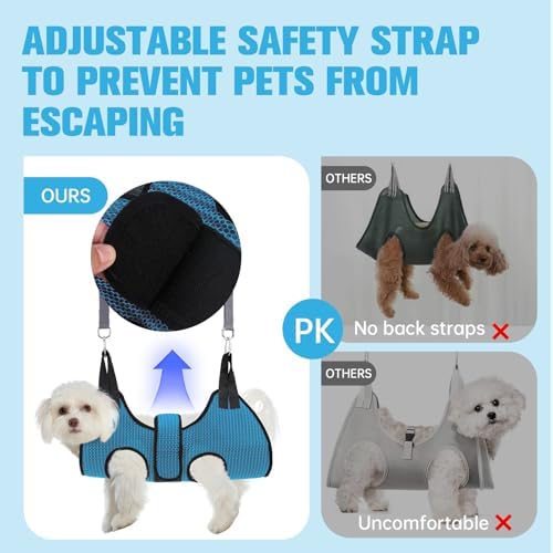 PAWCHIE Dog Grooming Hammock Harness for Dog Cat with Pet Nail Clipper Trimmer-Breathable Cat Hanger Sling for Trimming Clipping Nails-Dog Hammock Restraint Bag for Small Medium Large Dog, Dark Blue M - Image 4