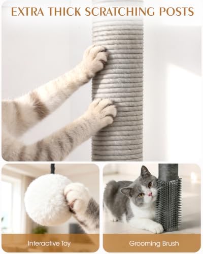 60" Heavy Duty Cat Tree, Tall Cat Tower for Large Cats, Grey - Image 5