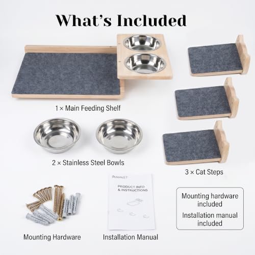 PatiencET Wall Mounted Shelves Cat Feeding Station with 3 Steps and 2 Bowls - Image 7
