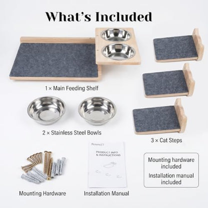 PatiencET Wall Mounted Shelves Cat Feeding Station with 3 Steps and 2 Bowls - Image 7