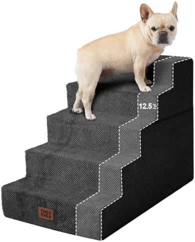 EHEYCIGA Dog Stairs for Bed 22.5" H, 5-Step Extra Wide Dog Steps, Black by EHEYCIGA