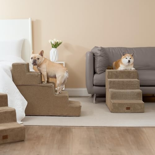 EHEYCIGA Dog Stairs for High Bed 22.5" H, 5-Step Dog Steps, Camel - Image 4