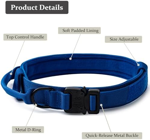 Tactical Dog Collar, Adjustable Military Training Nylon Collar, Dark Blue S - Image 2