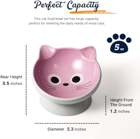 Raised Cat Food Bowl Ceramic 15° Tilted Cat Food Bowls Protect Cat's Spine Anti Vomiting Backflow Prevention for Adult, Kitten, and Small Dogs (Pink) - Image 2