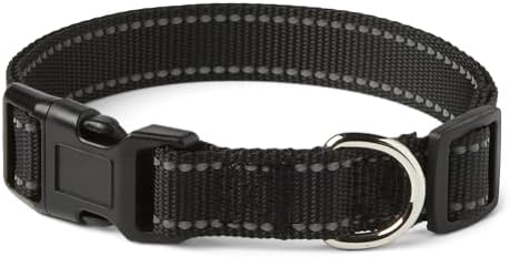Amazon Basics Reflective Polyester Dog Collar, Adjustable Length 15"-23.5", 1.1" W, Quick-Release Buckle for Easy On/Off, Medium, Black by AmazonBasics
