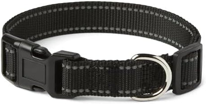 Amazon Basics Reflective Polyester Dog Collar, Adjustable Length 15"-23.5", 1.1" W, Quick-Release Buckle for Easy On/Off, Medium, Black by AmazonBasics