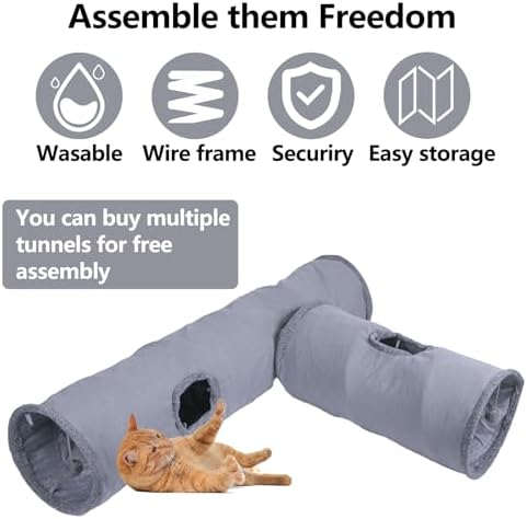 Collapsible Cat Tunnel with Play Ball - Durable Suede Indoor Cat Play Tube for Kitten, Puppy and Rabbit (Medium) - Image 6