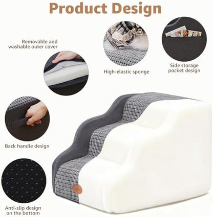 Woochpet 3-Tier Dog Stairs for Beds Foam Ramp Stairs for Couch Dark Grey - Image 2