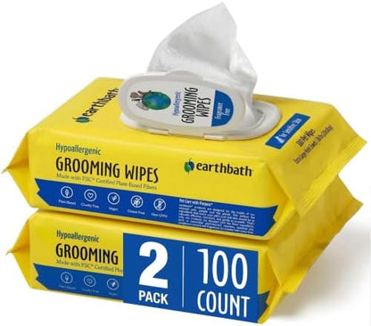 earthbath Hypo-Allergenic Grooming Wipes, Made in USA, 100 Count (2 Pack) by earthbath