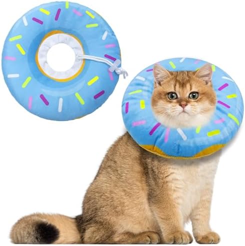 Seyezo Cat Cone Collar Soft, Adjustable Cat Recovery Collars, Donut Blue, M by Seyezo