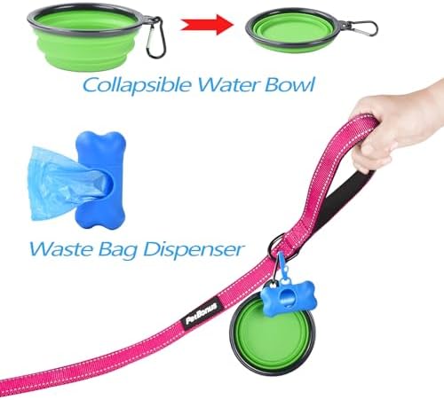 PetBonus Double Dog Leash, No Tangle Dual Leash, Reflective Walking Training Lead, 4 Comfortable Padded Handles for 2 Dogs with Collapsible Bowl and Waste Bags (Pink, Large) - Image 6