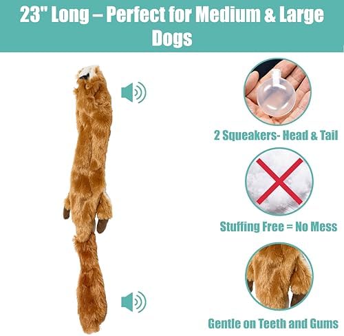 SPOT Skinneeez Squirrel 23-Inch Stuffing-Free Plush Dog Toy – Realistic Design with 2 Squeakers – Durable, Soft Polyester for Medium & Large Dogs – Tug, Fetch & Shake Play – for Moderate Chewers - Image 3