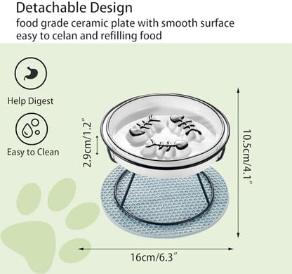 Ceramic Elevated Slow Feeder Cat Bowl, Anti Vomit, Removable Dish, Black - Image 2