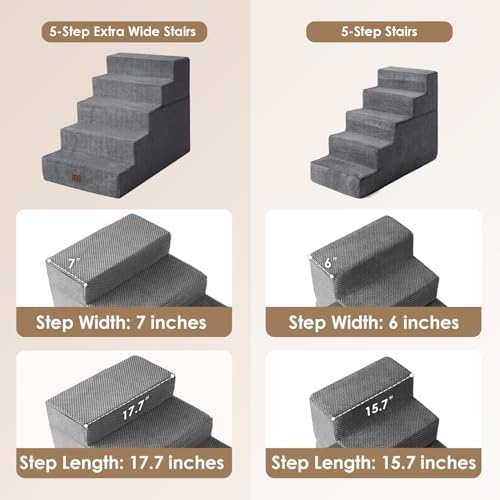 EHEYCIGA Dog Stairs for High Bed 25" H, Extra Wide Dog 5-Step, Grey - Image 2