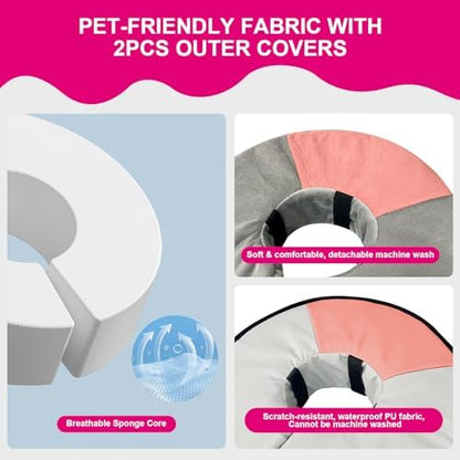 Sponge Core Dog Cat Cone Collar for After Surgery Recovery, Inflatable Dog Cone Alternative, Lainergie Dogs Donut Collar Adjustable with 2PCS Cover for Large Medium Small Dogs Cats (Grey+Pink, XL) - Image 5
