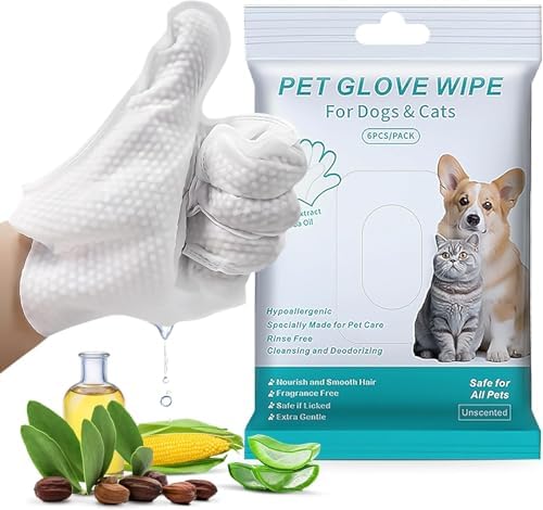 Thick Pet Glove Wipes for Dog & Cat - 6 Pack Disposable Grooming Gloves, Dog Bath Brush, Cat Shedding Glove, Pet Washing Mitt, Unscented by Unknown
