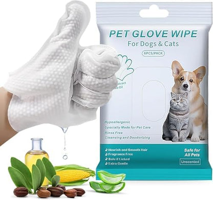 Thick Pet Glove Wipes for Dog & Cat - 6 Pack Disposable Grooming Gloves, Dog Bath Brush, Cat Shedding Glove, Pet Washing Mitt, Unscented by Unknown