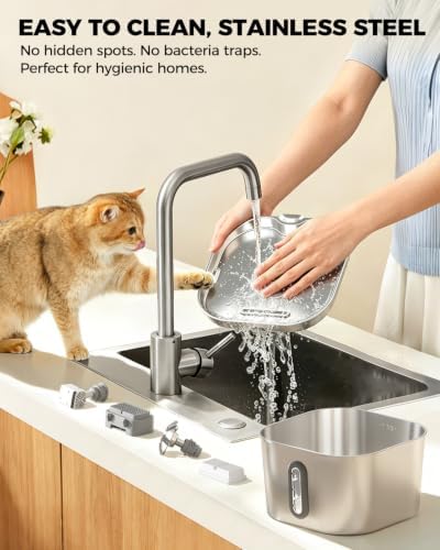 Cat Water Fountain Stainless Steel 74oz/2.2L with 6 Filters & 6 Sponges - Image 3