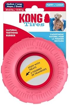 KONG Puppy Tires, Natural Rubber Teething Toy, Medium/Large Puppies, Pink by KONG