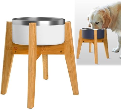 Dog Bowl Stand for Large Dogs - Adjustable, Bamboo by ZPirates