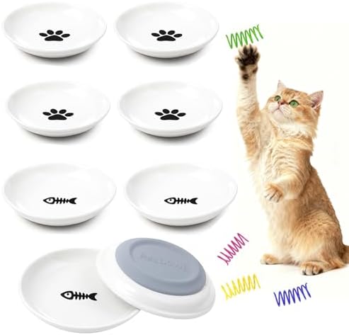 Cat Food Bowl, 8PCS Ceramic Cat Dishes for Food, Non-Slip Kitten Bowls Set by YEAHGO