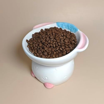 Cute Highland Cow Design Elevated Cat Bowl,Catoon Animal Dish - 15° Tilted Ceramic Pet Food Dish, Anti-Vomit for Cats/Dogs, Wide Mouth, Holds 150g Kibble - Image 2