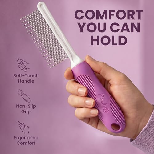 Poodle Pet Detangling Pet Comb with Long & Short Stainless Steel Teeth for Removing Matted Fur, Knots & Tangles – Detangler Tool Accessories for Safe & Gentle DIY Dog & Cat Grooming - Image 5