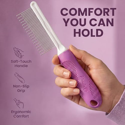 Poodle Pet Detangling Pet Comb with Long & Short Stainless Steel Teeth for Removing Matted Fur, Knots & Tangles – Detangler Tool Accessories for Safe & Gentle DIY Dog & Cat Grooming - Image 5