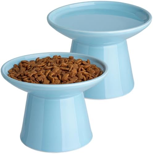 Ceramic Elevated Cat Food Bowls,6.2" Wide,2-Pack,Blue by KITCHENLESTARaddsmorebeautifulcolourstoyourlife