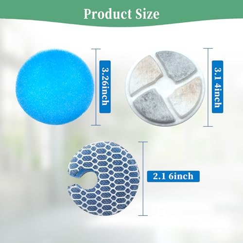 6 Set Cat Water Fountain Filter, Cat Fountain Filter Replacement for 2L/67oz Round Stainless Steel Pet Water Fountain, 3 Triple Filtration System - Image 4