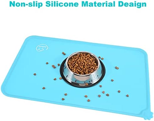 Silicone Waterproof Dog Cat Pet Feeding Mats, Non Slip, Easy Clean Pet Dog Cat Bowl Mats Placemat (24" x 16") Blue - Image 5