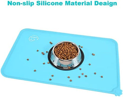 Silicone Waterproof Dog Cat Pet Feeding Mats, Non Slip, Easy Clean Pet Dog Cat Bowl Mats Placemat (24" x 16") Blue - Image 5