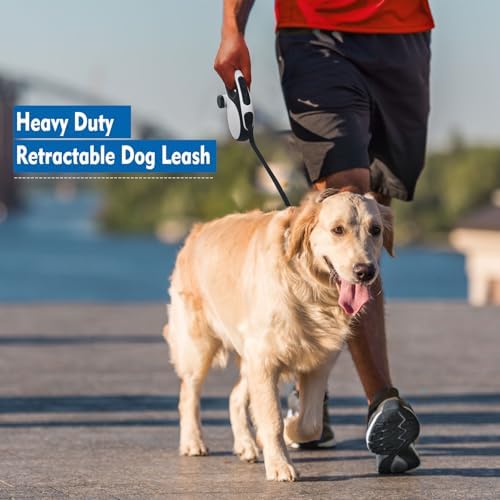 26Ft Retractable Dog Leash with Chew Proof Cable,Heavy Duty Dog Leash with Removable Poop Bags for Medium Large Dogs up to 110lbs,Strong Nylon Tape No Tangle,One-Handed Brake (White) - Image 5