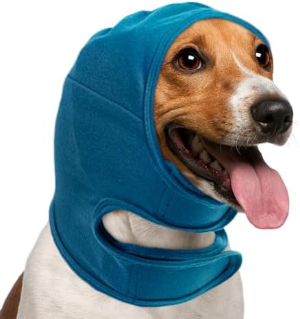 NACOCO Dog Calming Hoodie - Adjustable No Shake Dog Ear Covers Pet Head Ear Wrap Muffs Noise for Grooming Bath Fireworks(Dark Blue, M) by HOME