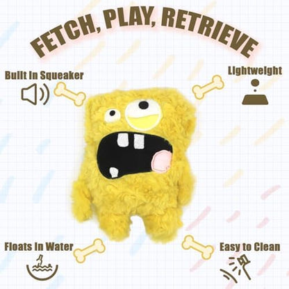 Monster Stuffed Squeaky Dog Toy, Crinkle Dog Plush Toy, Yellow - Image 3