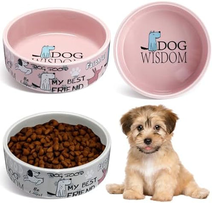 Maxcheck 2 Pcs 5 Inch Ceramic Dog Bowls Dishes for Small Dogs, Pink, Gray by Maxcheck