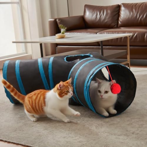 3-Way Collapsible Cat Tunnel Tube Toy Black Blue - Image 3