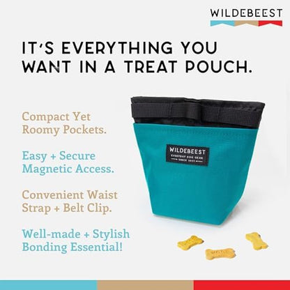 Wildebeest Dog Treat Pouch, Dog Treat Bag, Dog Training Treat Pouch, Dog Travel Bag, Pet Treat Pouch, Magnetic Closure, 2 Water-Resistant Compartments, Detachable Waist Strap & Belt Clip (Turquoise) - Image 2