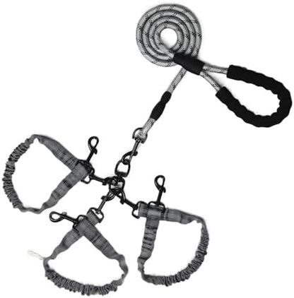 Dog Double Leashes,Rope Bungee Three Leash with Padded Handle Removable for 3 Dogs,Tangle-Free, Padded Handles, 360° Swivel Control (Gray, 3 Way) by Y-ANNJYA