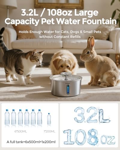 Invengo Cat Water Fountain Stainless Steel 3.2L/108oz, Pet Fountain - Image 4