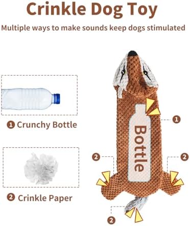 Dog Toys, Squeaky Plush No Stuffing Crinkle Dog Toy for Small Medium Large Dogs, Interactive Puppy Teething Water Bottle Dog Chew Toy (Squirrel) - Image 3