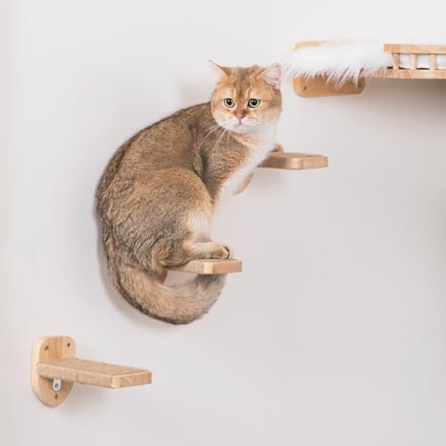 3pcs Cat Wall Steps, Climbing Mounted Furniture, Shelves With Hemp Rope Covered, Solid Wood Ladder for Playing and Climbing (Large-Wood) - Image 5
