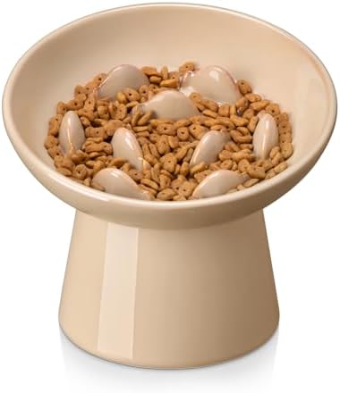 vancasso Ceramic Slow Feeder Cat Bowl, 6.25 Inch Elevated Cat Slow Feeder Bowl, Anti Vomiting for Dry and Wet Food, Brown by vancasso