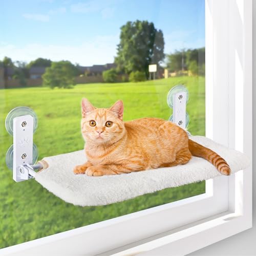 AMOSIJOY Foldable Cat Window Perch with Metal Frame, M White by AMOSIJOY