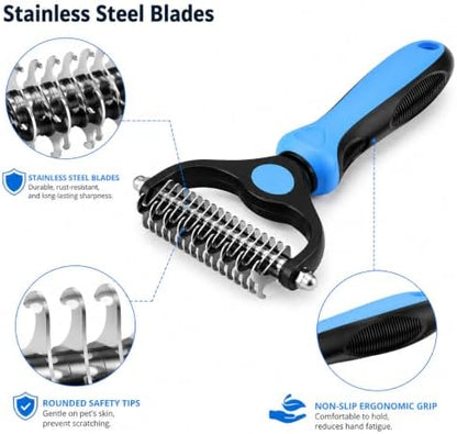 Dematting Comb for Dogs and Cats, Undercoat Rake for Dogs & Cats with Stainless Steel Teeth Deshedding Brush for Long and Thick Fur Pet, Removes Mats, Knots and Tangles in Pets - Image 2