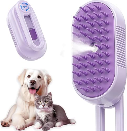 Cat Brush Cat Steam Brush Rechargeable Steamy Pet Grooming for Shedding, Water Spray Massage Brushs, Dog Hair Removal Self Cleaning Brushs Steamer Wet Spa Comb (Purple) by belieonuspecializesinpets