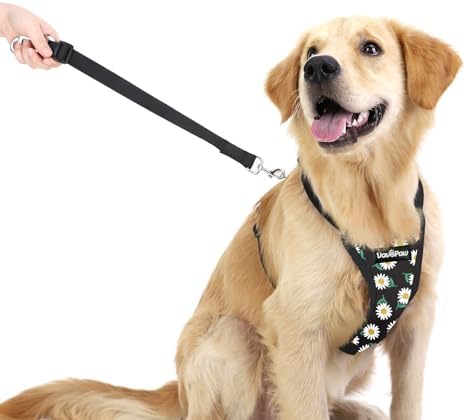 VavoPaw Dog Seat Belt, Safety Vest Dog Car Harness with Adjustable Buckle Dog Seat Belt for Vehicle Nylon Pet Safety Seat Belts Heavy Duty(L, Black Daisy) - Image 6