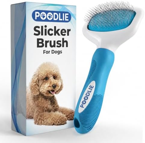 Poodle Pet Slicker Brush - For Dogs, Cats, and Rabbits - Removes Matted Fur, Knots, and Loose Hair - Suitable for Grooming Doodles and Goldendoodles with Short or Long Hair by Poodlie