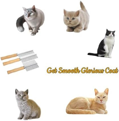Professional Metal Dog Grooming Comb | 3 PCS Wooden Handled Pet Comb for Dogs and Cats | Removes Tangles, Dematting, Detangling | Great for Matted Hair - Image 4