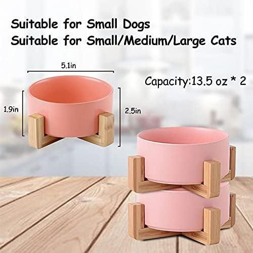 Petygooing Dog Cat Bowl Ceramic Pink Pet Dish with Stand for Food and Water, Modern Cute Matte Glaze Weighted Pet Bowls Set for Cats & Small Size Dogs 13.5 OZ (5.1In / 1.7 Cups) Pink - Image 5